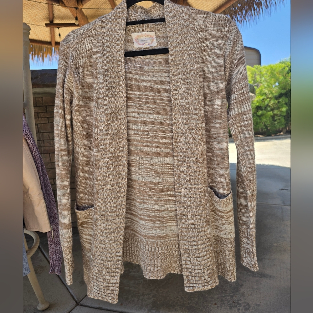 Ambiance Tan Cardigan with Textured Detailing
